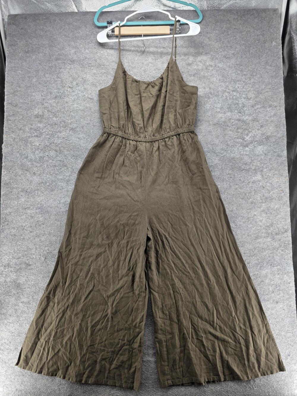 Haute Hippie Style Jumpsuit Womens L Green Linen Blend Wide Leg Elastic Waist